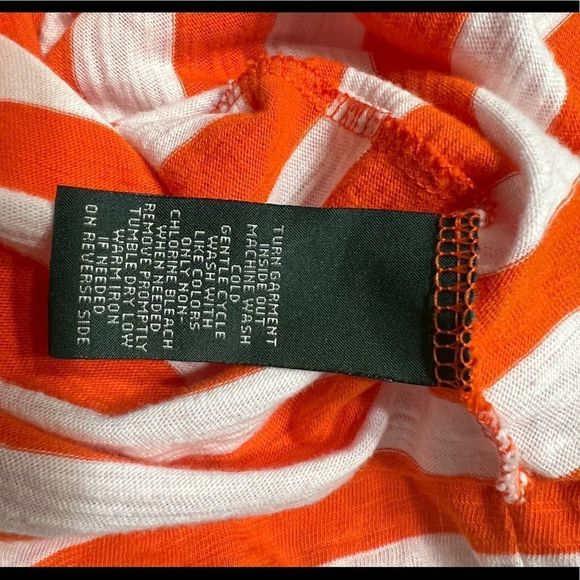 Lauren Ralph Lauren Orange White Stripe Long Sleeve Top Drawstring Waist Sz L - Picture 4 of 9